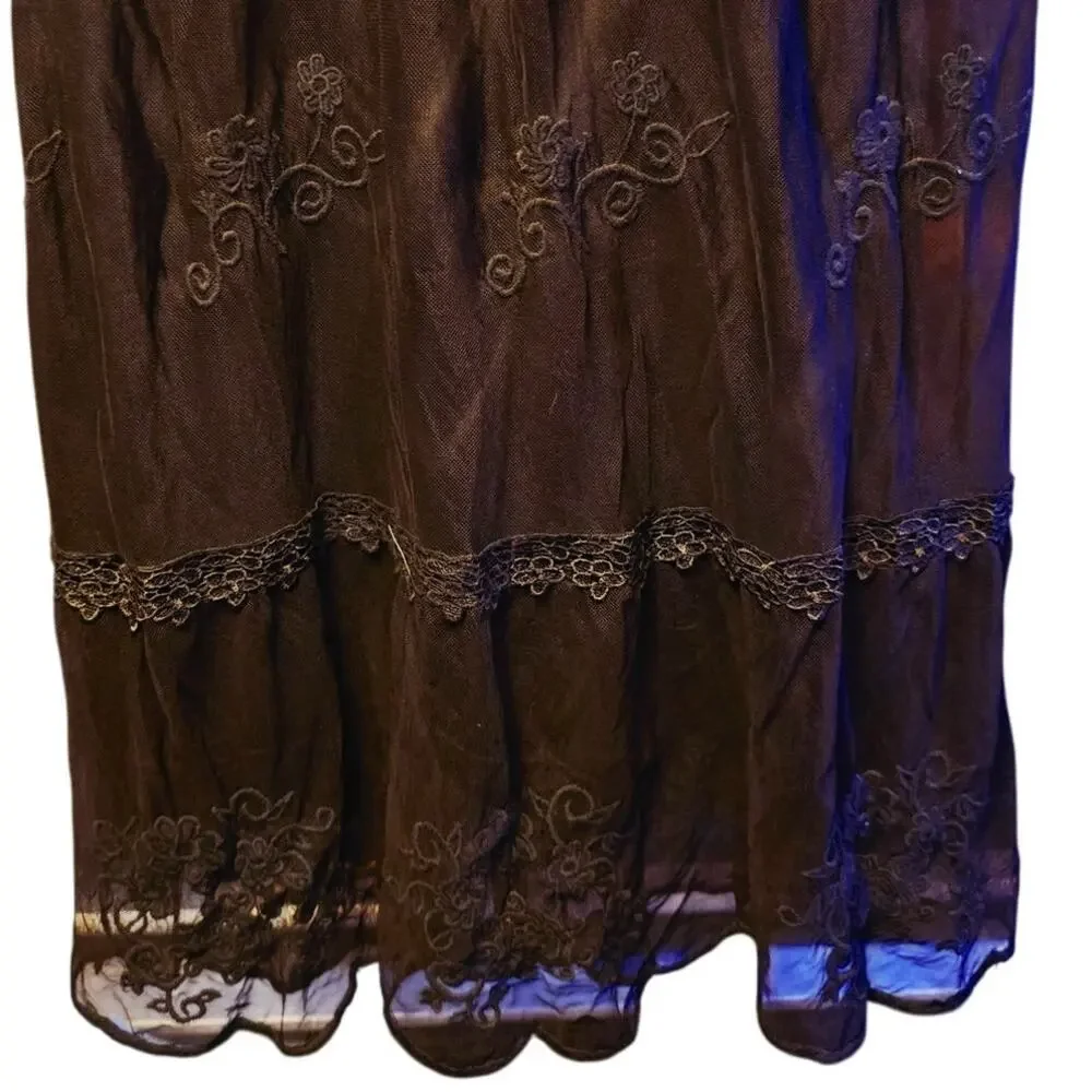 rancho Estancia black floral lace dark fairy whimsy goth dress size m - Picture 4 of 7